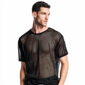 Camiseta de malla transparente para hombre, cuello redondo, manga corta, para discoteca, playa y natación - Product Image 5