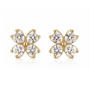 925 Silver Clover Fine Stud <b>Earrings</b> for Ladies with 18K Gold Plated Screw Back, Custom Zircon Cartilage Jewelry - Product Image 4