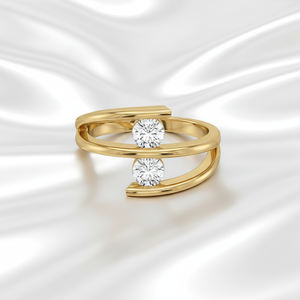 Bague de fiançailles tendance en moissanite à deux pierres rondes taille brillant, sertie par tension, style bypass, Toi et Moi, pour femme, en argent sterling 925 - Product Image 1