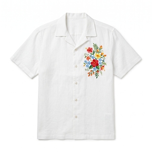 เสื้อเชิ้ตปักลายฤดูร้อนสำหรับผู้ชาย เสื้อเชิ้ตสไตล์ลำลองหรูหราสำหรับรีสอร์ท รับผลิตแบบ OEM ODM ขายส่งจากโรงงาน ปักลายตามสั่ง MOQ ต่ำ - Product Image 1
