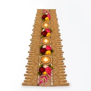 Chemin de table élégant en coton avec broderie florale et porte-bougies pour la décoration de mariage - Product Image 5