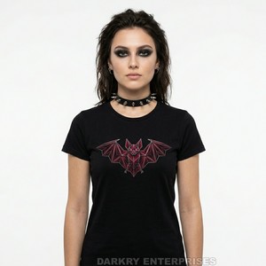 Fabricante de Camisetas Personalizadas para Mujer, Camiseta con Gráfico de Luna Sangrienta en un Cementerio, 100% Algodón, Color Negro, Tops para Mujer, Halloween Nocturno, Fábrica OEM - Product Image 2