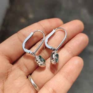 Green Oval Cut Diamond Drop Earrings with Round Cut Halo Stones Elegant Dangle Earrings Luxury Bridal Jewelry Statement <b>Gift</b> - Product Image 4