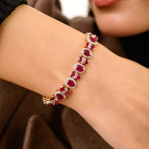 14k Gold Vintage Style Natural <b>Ruby</b> & Diamond Statement <b>Bracelet</b> 12.57 Ct - Product Image 5
