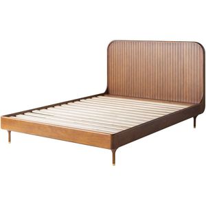 Luxury Solid Teak Wood <b>Bed</b> <b>Frame</b> Fluted Headboard <b>Platform</b> <b>Bed</b> with Brass Leg Tips for Bedroom - Product Image 1