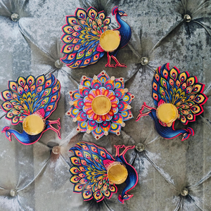 Handmade <b>Peacock</b> Wall Decor | 5-Piece Traditional Indian Wall Hanging Set | Colorful Home Accents - Product Image 3