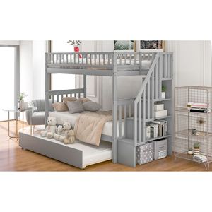 Letto a castello grigio a due piazze con letto estraibile e contenitore - Prodotto per letti per bambini - Product Image 4