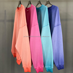 Sudaderas de algodón de lavado ácido para hombre de otoño al por mayor 100% sudaderas de Jersey de gran tamaño para hombre de peso pesado 430GSM cuello redondo - Product Image 2