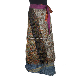 Nuevo Sarong Sari de Seda Vintage de Doble Capa Reversible, Falda Mágica Envolvente de la India, Sari de Seda Reversible de Dos Capas - Product Image 5