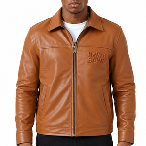 <b>Men's</b> Premium <b>Leather</b> Bomber <b>Jacket</b> Turn-down Collar Zipper Closure Embossed Logo Casual Style Export Quality For <b>Men</b> <b>Jacket</b> - Product Image 1