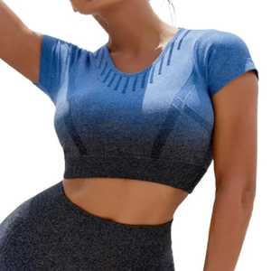 Conjunto de Yoga para Mujer, Top Corto con Degradado de Color, Leggings de Cintura Alta, 2 Piezas, Spandex, Poliéster, Ropa Deportiva sin Costuras - Product Image 2