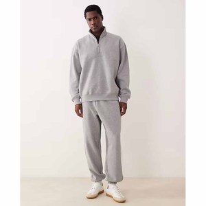 Oversized Half-Zip Tracksuit Set <b>Men</b> 420G Cotton Blend Fleece Solid Color <b>Pullover</b> and Sweatpants Set for Casual Daily Wear - Product Image 3