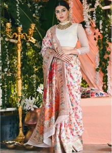 KV Traditional Woven Banarasi Pure Cotton Saree (White)-Party Wear Reversible Wrinkle Free Quick Dry Autumn - Product Image 3