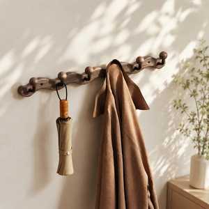 Minimalist Modern Double Tier Wooden <b>Wall</b> Mounted Sliding Adjustable Coat Rack with Storage <b>Display</b> Functions No Drill Required - Product Image 2