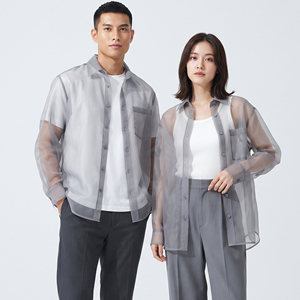Chemise unisexe transparente en maille légère et ample avec boutons, col rabattu, idéale pour l'été – Vente en gros - Product Image 6