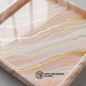 <b>Warm</b> Orange & Soft Pink Marble Effect <b>Tray</b> with Gold Border | Contemporary <b>Tray</b> - Product Image 5