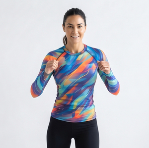 Women <b>Long</b> <b>Sleeve</b> Rash Guard Sublimation Tee 100% Polyester Athletic <b>Compression</b> Fit Sublimated Rash Guard Gym Fitness <b>Shirts</b> - Product Image 1