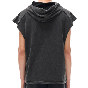 High Quality Men's Hooded Sleeveless Boxy Fit Vintage Streetwear Tank <b>Top</b> <b>Distressed</b> Splice Design Oversized Retro Fashion - Product Image 5