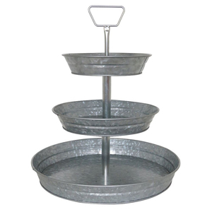 Durable <b>3</b> <b>Tier</b> Galvanized Steel Round Serving Tray Platter For <b>Cake</b> Appetizers And Party Display Galvanized Metal <b>Stand</b> - Product Image 1