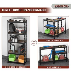 Étagère de rangement robuste BUILDSKILL à 5 niveaux |   Étagère métallique sans boulons avec étagères en contreplaqué MDF, capacité de charge de 175 kg (67x28x12 pouces) - Product Image 1