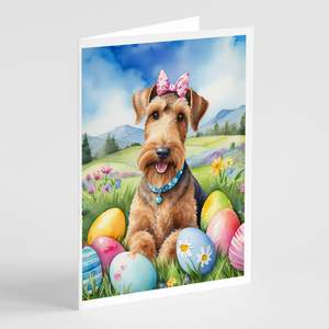 Whimsical Airedale Terrier <b>Easter</b> Egg Hunt <b>Pack</b> of 8 A7 Size 5x7 Blank Greeting <b>Cards</b> with Envelopes for Note Writing - Product Image 1