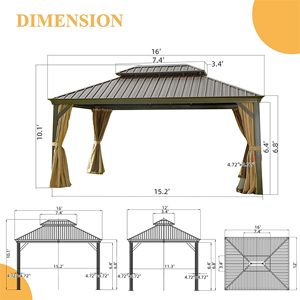 Doppio baldacchino esterno in alluminio Hardtop Gazebo con griglia in acciaio zincato per cortili e cortile ponte include tende e rete - Product Image 6