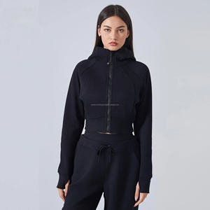 Sudaderas recortadas de manga larga de alta calidad para mujer, sudaderas con capucha con cremallera de gran tamaño, sudaderas transpirables para invierno, técnica de lavado ácido - Product Image 3