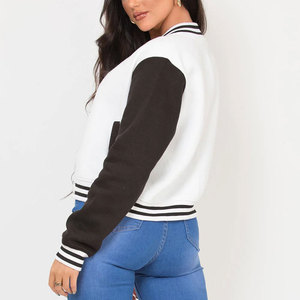 Chaqueta Varsity Blanca con Letra B Bordada, Estilo Preppy, Cuello Camisero, Manga Regular, Corte Corto - Product Image 2