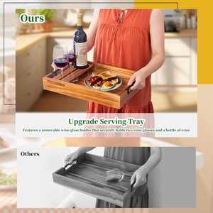 Bandeja de Madera para Servir al por Mayor con Soporte para Botellas de Vino, Bandeja de Madera Maciza con Estante para Copas para el Hogar, Cocina, Bares, Hoteles y Restaurantes - Product Image 3