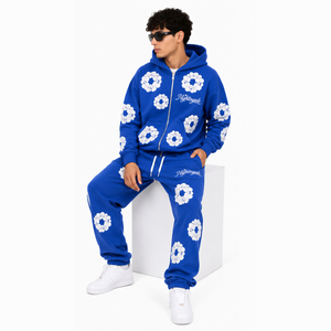 Survêtement personnalisé pour homme avec logo, imprimé floral en relief, broderie 3D, respirant, motif graphique intégral, streetwear, survêtement personnalisé - Product Image 4