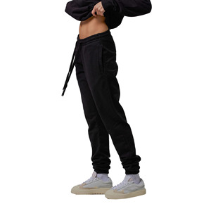 Women's Black Fleece Sweatpants Straight Loose Fit Mid Waist Elastic Drawstring Casual Joggers Full Length Solid Color - Product Image 4