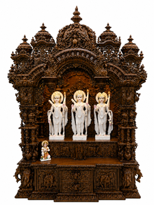 Luxury Ram Darbar Wooden Pooja Temple for USA Traditional Hindu Pooja <b>Mandir</b> for Home with Storage Drawers Sagwan Wood Puja Ghar - Product Image 2