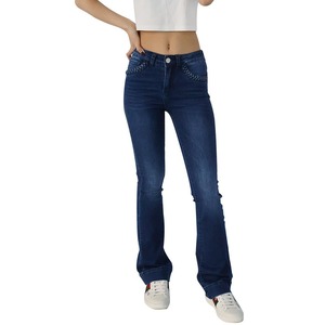 Pantalones vaqueros de mezclilla de algodón para mujer, jeans de mezclilla lavados para mujer, tela de buena calidad y cómoda para pantalones vaqueros. - Product Image 3