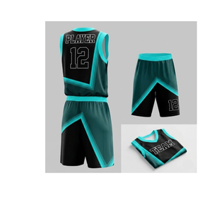 Conjunto de Uniforme de Baloncesto Sublimado Personalizado, Negro y Verde Azulado, Cuello en V, Sin Mangas, Absorbe la Humedad, Unisex para Adultos, Ropa de Equipo - Product Image 4