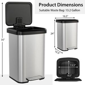 13.2 Gallon Step Trash Can with Soft Close <b>Lid</b> and Deodorizer Compartment for Home or Office Waste <b>Bins</b> - Product Image 4