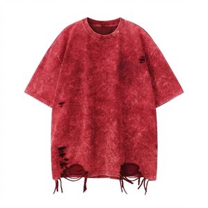Camiseta de Manga Corta para Hombre, de Algodón, Tejido de Punto, Estilo Desgastado, Lavado Ácido, Transpirable, 240g, Vintage, Oversize, Estilo Urbano - Product Image 1
