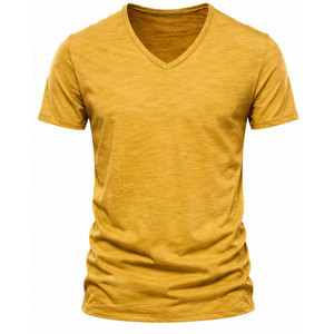 Custom <b>V</b>-<b>Neck</b> Knitted <b>T</b>-<b>Shirts</b> <b>for</b> <b>Men</b> 100% Cotton Lightweight Casual Breathable Eco-Friendly Custom Design Wholesale OEM - Product Image 1