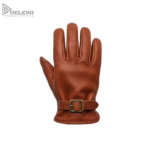 Guantes de Cuero Vacuno Genuino de Primera Calidad, Color Marrón Castaño, Correa de Muñeca Ajustable con Hebilla de Latón, Guantes para Conducir al Aire Libre - Product Image 1