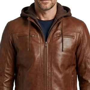 <b>Men's</b> PU Leather <b>Jacket</b> Hooded Motorcycle Slim Fit Casual Coats <b>Men</b> Autumn Winter Windproof Hat Detachable <b>Biker</b> Leather <b>Jacket</b> - Product Image 3