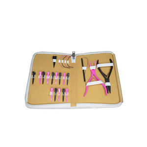 Kit d'outils pour extensions capillaires : pinces métalliques et plastiques, ensemble d'installation et de retrait, étanche, rose et noir, pour micro-liens et extensions cousues à la main, durable - Product Image 1