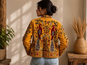 Élégance intemporelle, veste d'hiver artisanale en velours Suzani, broderie de paon, style bohème ethnique, vêtement d'extérieur vintage, veste pour femme - Product Image 2