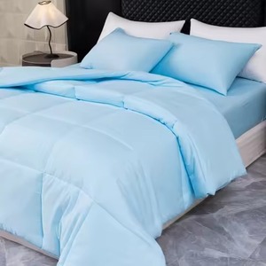Juego de Edredón Azul Claro Sólido, Juego de Ropa de Cama Simple con Fundas de Almohada para Uso Doméstico - Product Image 3