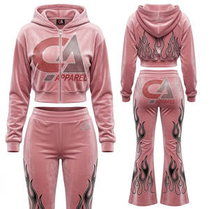 Ensemble de survêtement personnalisé avec strass, sweat à capuche oversize et pantalon évasé, effet délavé et usé, style streetwear, 2 pièces - Product Image 1