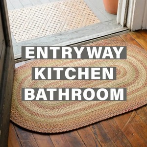 Tapis ovale en jute tressé, style ferme rayé, avec envers antidérapant en caoutchouc, pour salon et décoration intérieure - Product Image 3