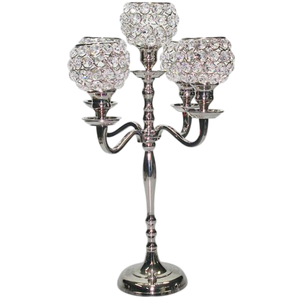 Candelabro de cristal con cuentas, elegante portavelas de metal plateado para centro de mesa de boda, decoración navideña para el hogar, artículos para fiestas - Product Image 1