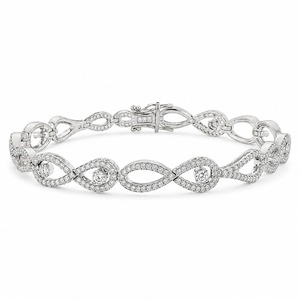 Bracelet Infinity en Diamant, Or Blanc 18 carats, Chaîne à Maillons Pavés, Diamant Cultivé en Laboratoire, Bracelet de Luxe à la Mode, Personnalisé - Product Image 3