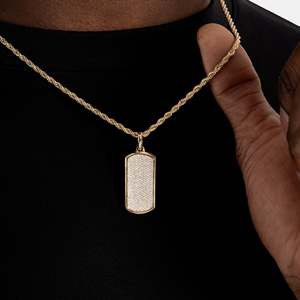 Luxury Moissanite <b>Dog</b> <b>Tag</b> Pendant Sterling Silver 18K Gold Plated Micro Pave Round Brilliant Cut Unisex Everyday Wear Necklace - Product Image 4