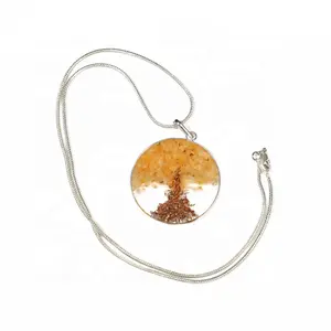 Yellow Aventurine Tree Orgone Disc Pendant with Silver Chain