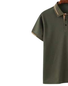 Camiseta Polo Sólida para Hombre, Manga Corta, Algodón, Casual, para Golf, Verde Oliva con Detalle de Cuello Beige, Ropa de Verano, Top Masculino Cómodo - Product Image 4