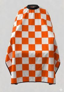 Robe de barbier imperméable en polyester à carreaux orange et blanc avec détection d'aiguilles et fusion sans couture unisexe - Product Image 2